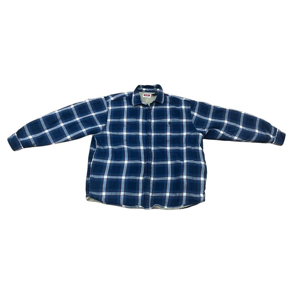 Wrangler Mens Blue Plaid Sherpa Lined Flannel Shirt Jacket XL Heavy Shacket - Picture 4 of 11